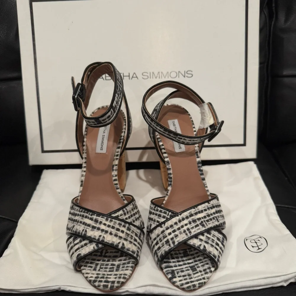 Tabitha Simmons Connie Ankle Strap Black‎ and White Playful Volley Heels